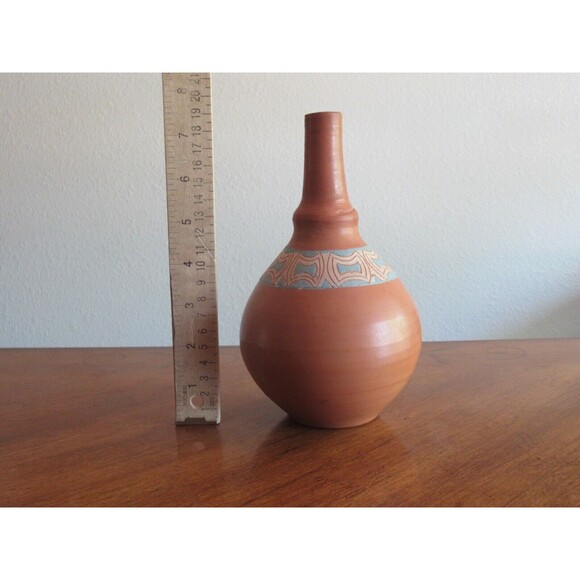 Terra Cotta Ceramic 7.5” Bottle Vase Handmade Ibiza Spain Souvenir Clay Pottery - Picture 2 of 9